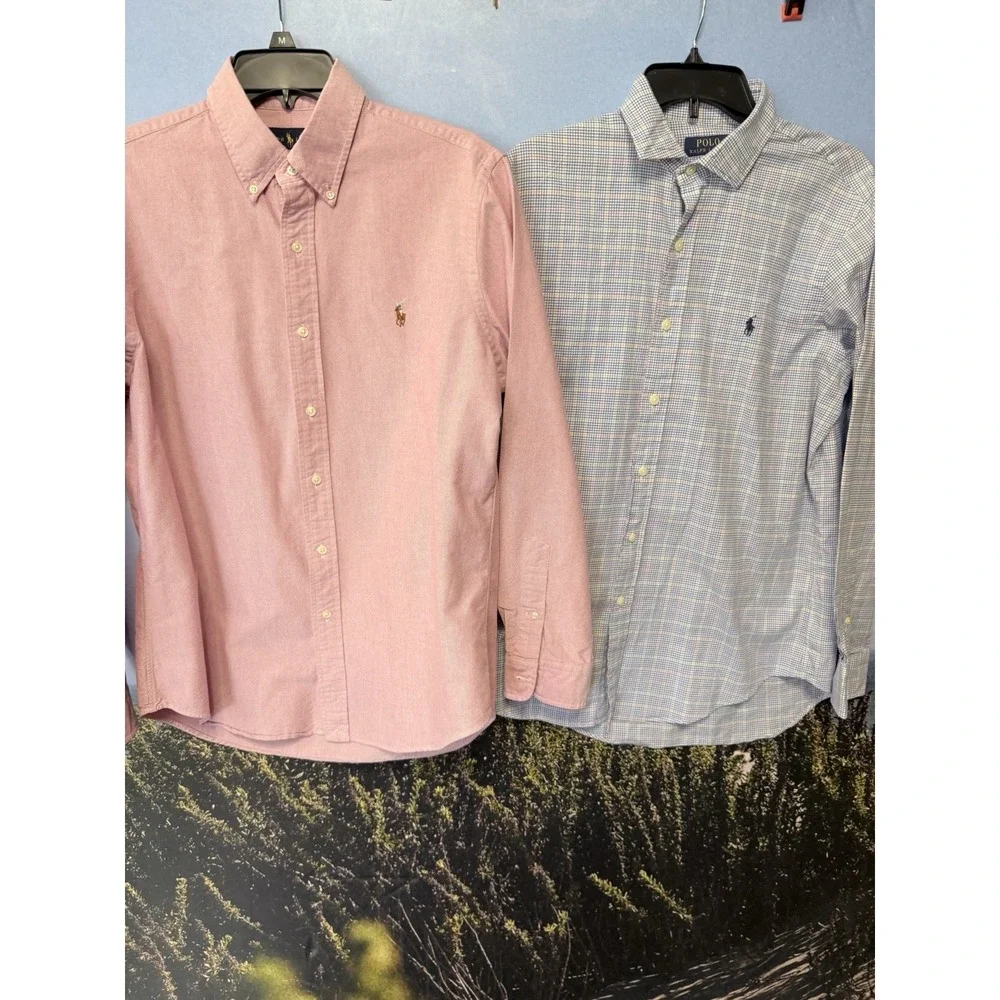 Polo Ralph Lauren Button Down Shirts Men's Medium Lot of 2 Plaid Madras Preppy